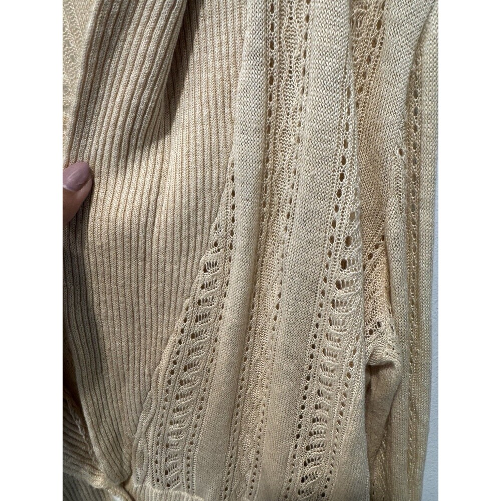 Ralph Lauren Tan Crochet Linen Cardigan Women’s Size XL Ruffle Hem Fairy - Picture 7 of 10